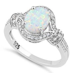 Sterling Silver Elegant White Oval Opal Ring